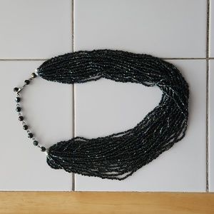 Stunning Vintage Iridescent Black Glass Beaded 17" Necklace